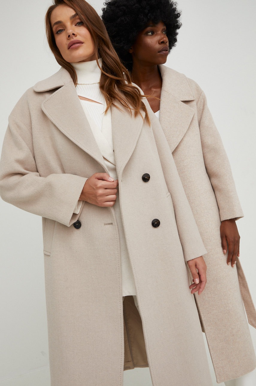 

Вовняне пальто Answear Lab колір бежевий перехідний oversize