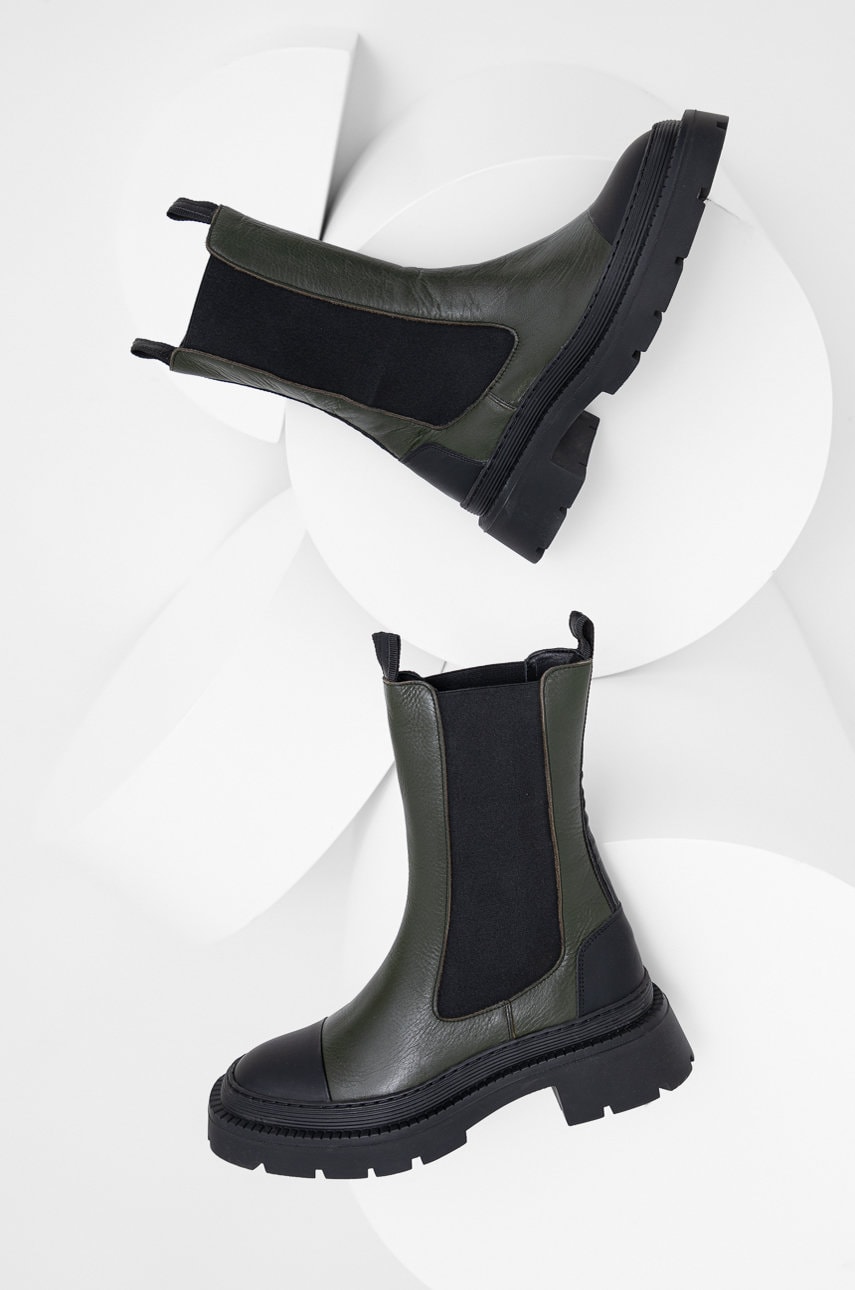 Answear lab ghete chelsea de piele femei, culoarea verde, cu platforma