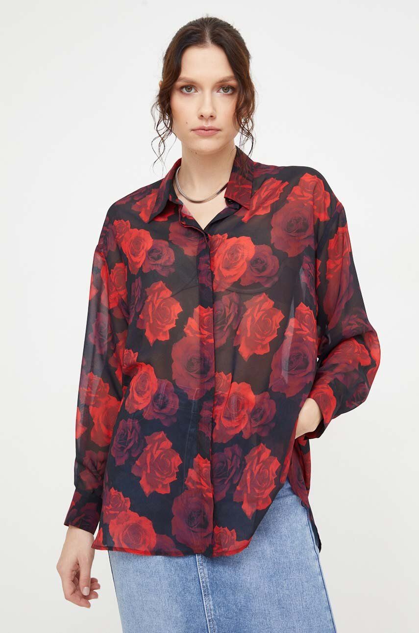 Košile Answear Lab dámská, červená barva, relaxed, s klasickým límcem - červená - 100 % Polyester