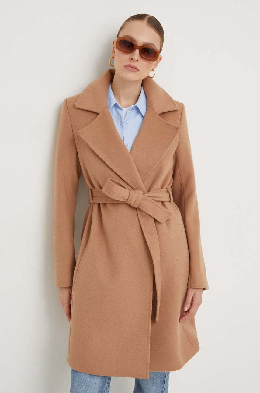 Vlněný kabát Answear Lab hnědá barva, přechodný - hnědá - 50 % Polyester