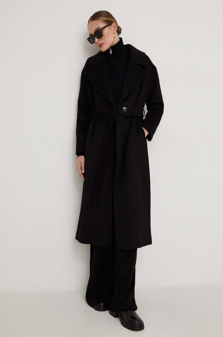 Answear Lab palton de lana culoarea negru, de tranzitie, oversize