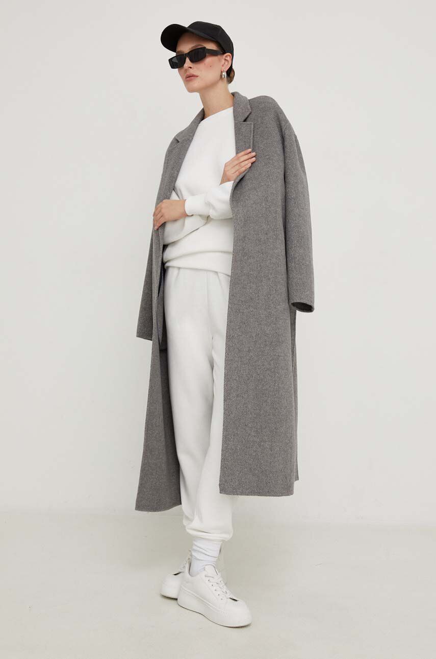 Levně Vlněný kabát Answear Lab šedá barva, přechodný, oversize