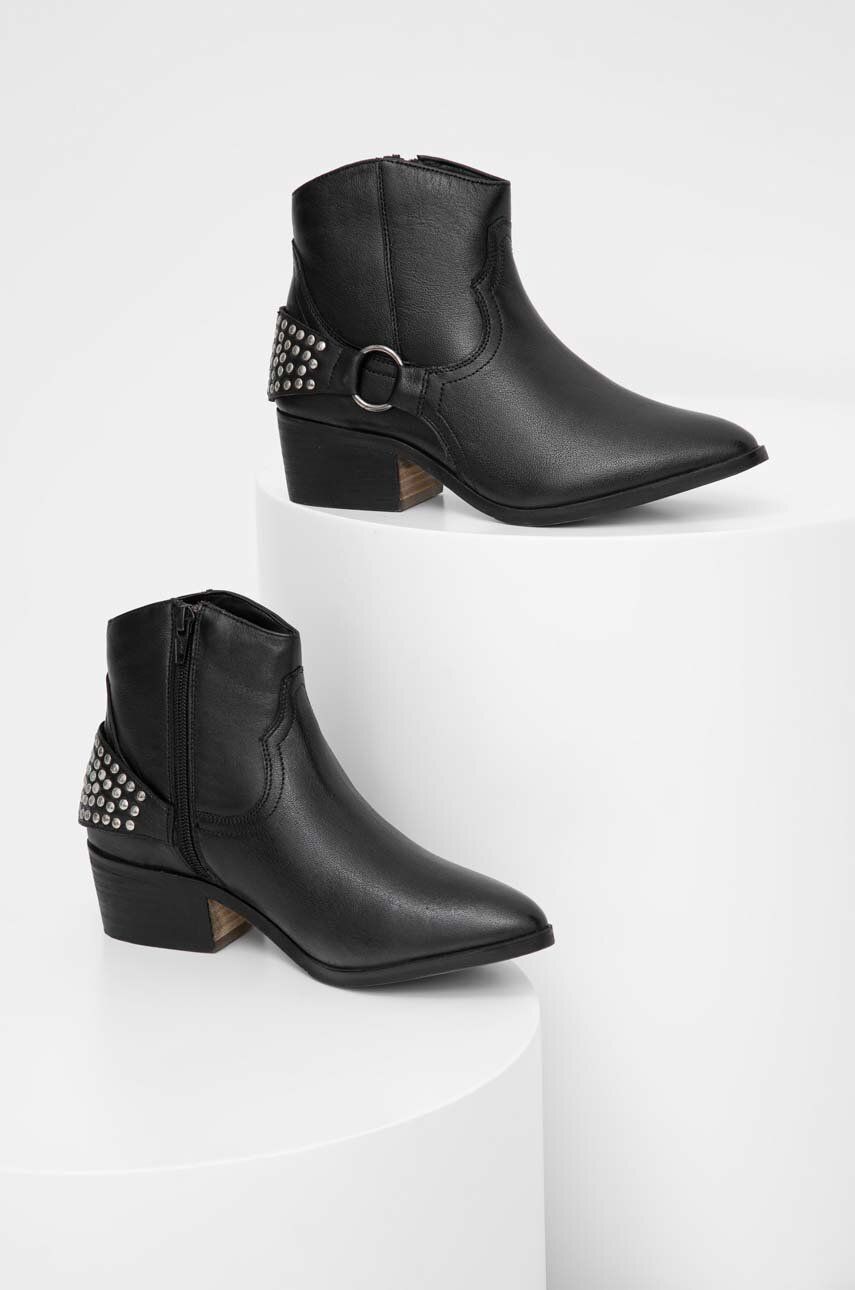 Levně Westernové kožené boty Answear Lab dámské, černá barva, na podpatku