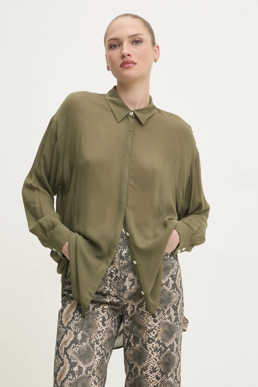 Answear Lab camasa femei, culoarea verde, cu guler clasic, relaxed Answear Lab camasa femei, culoarea verde, cu guler clasic, relaxed
