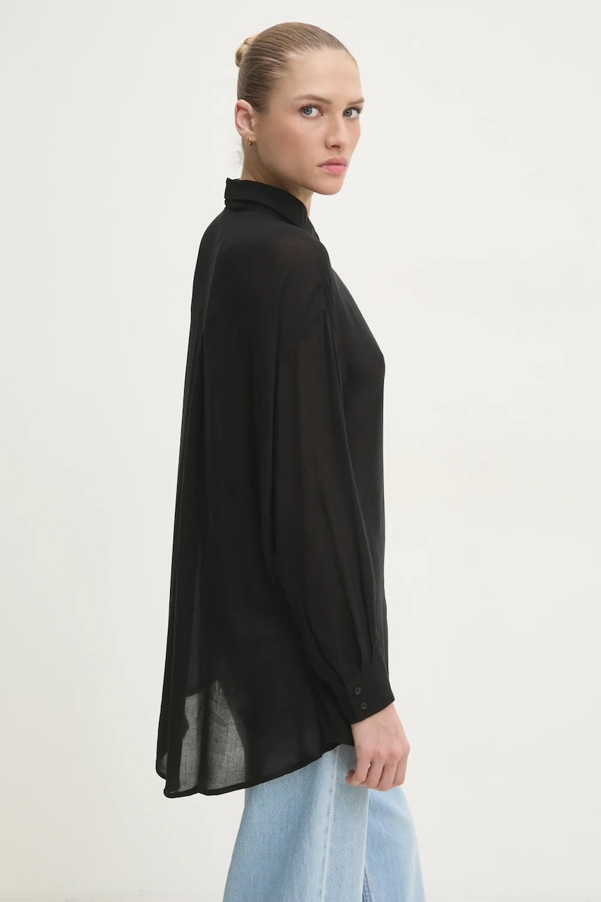 Answear Lab camasa femei, culoarea negru, cu guler clasic, relaxed