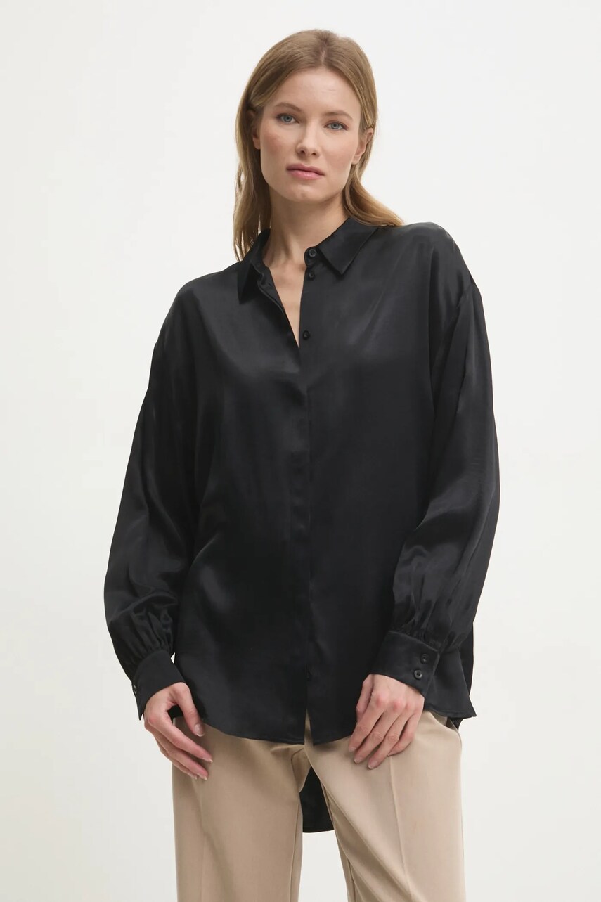 Answear Lab camasa femei, culoarea negru, cu guler clasic, relaxed