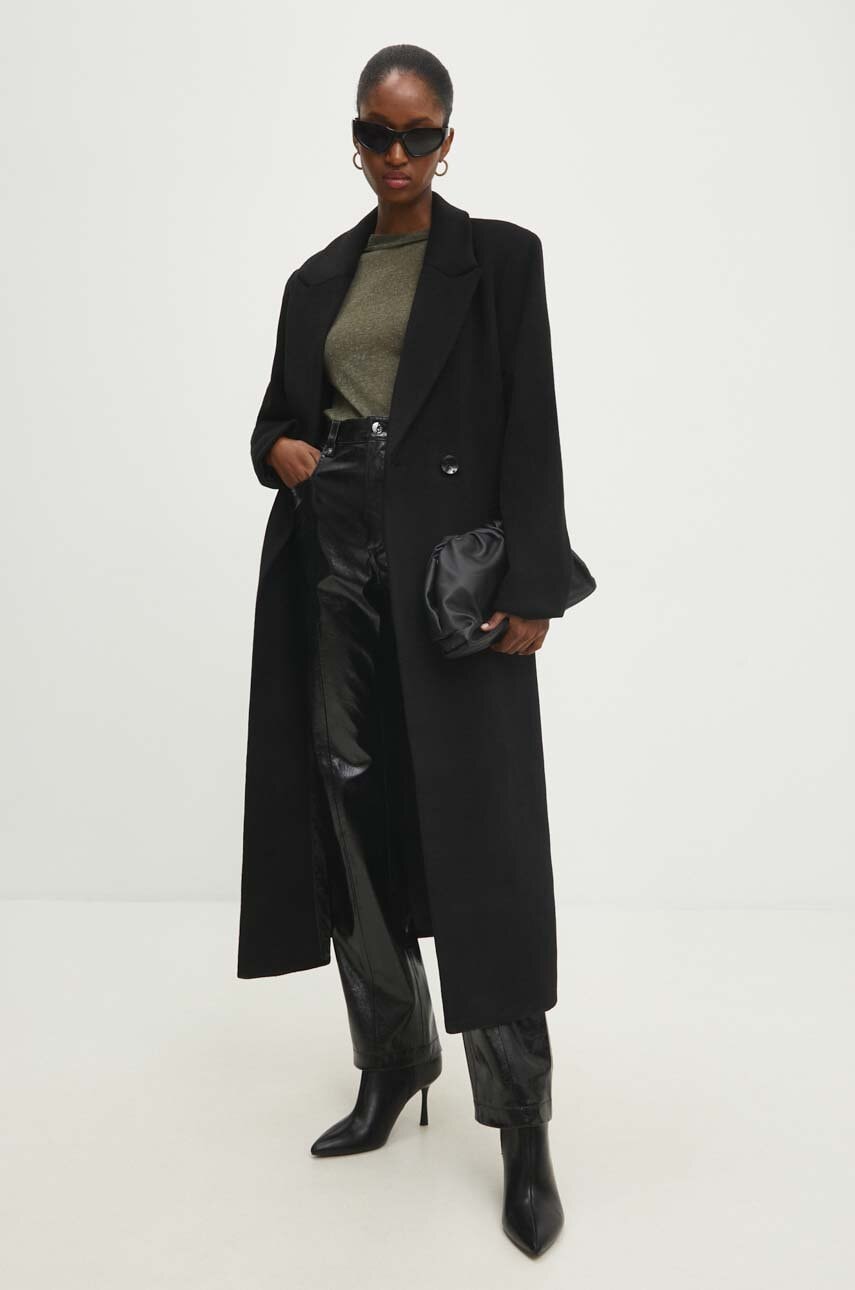 Answear Lab palton de lana culoarea negru, de tranzitie, cu doua randuri de nasturi Answear Lab palton de lana culoarea negru, de tranzitie, cu doua randuri de nasturi