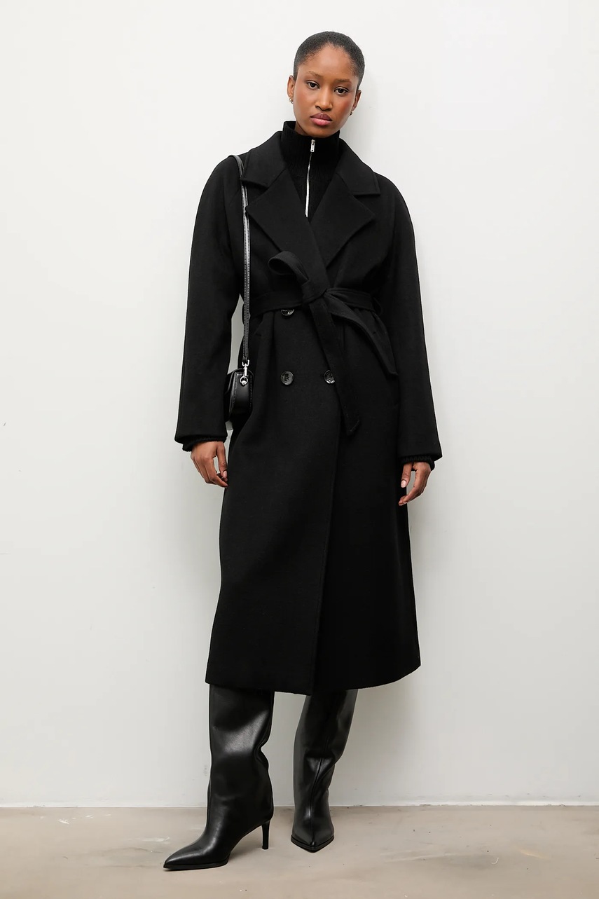 Шерстяное пальто Answear.LAB цвет чёрный переходной двубортный