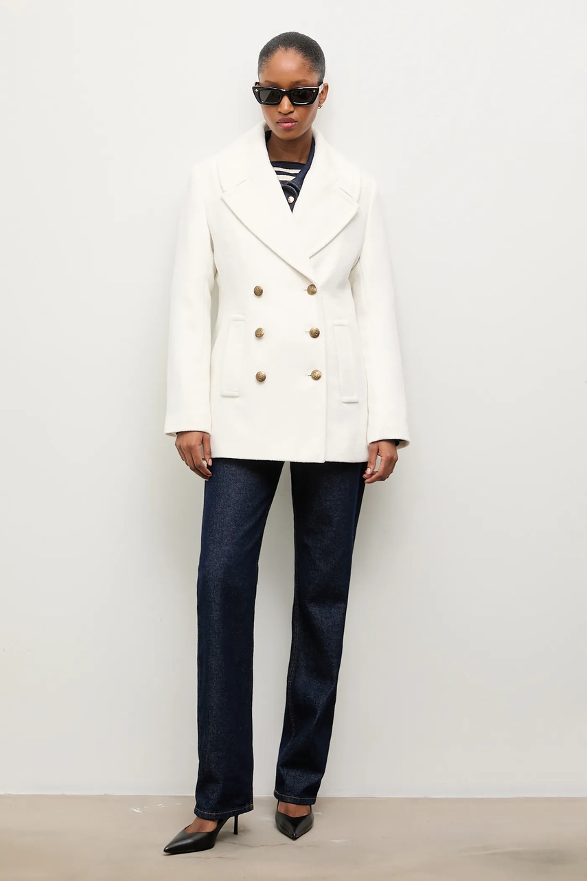 Шерстяное пальто Answear.LAB цвет белый переходной двубортный