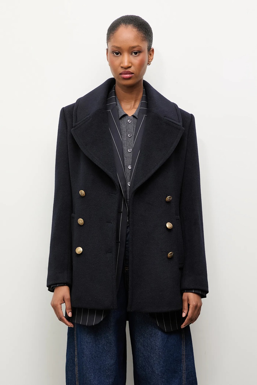 Шерстяное пальто Answear.LAB цвет синий переходной двубортный
