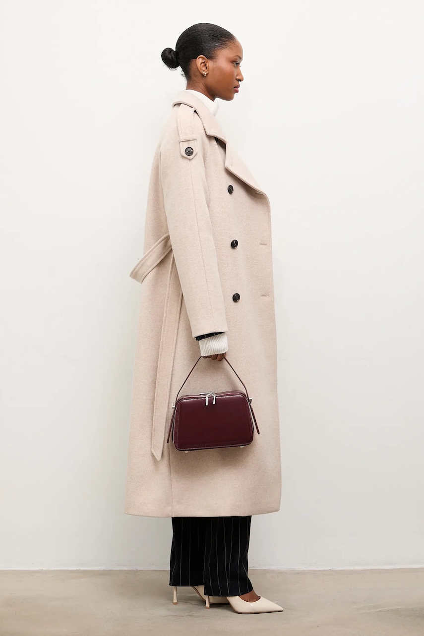 Answear Lab palton de lana culoarea bej, de tranzitie, oversize