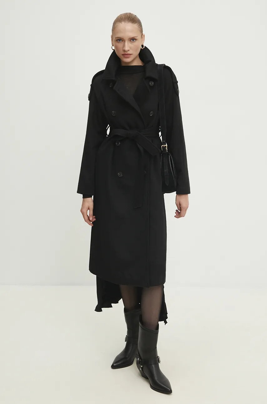Answear Lab palton de lana culoarea negru, de tranzitie, oversize