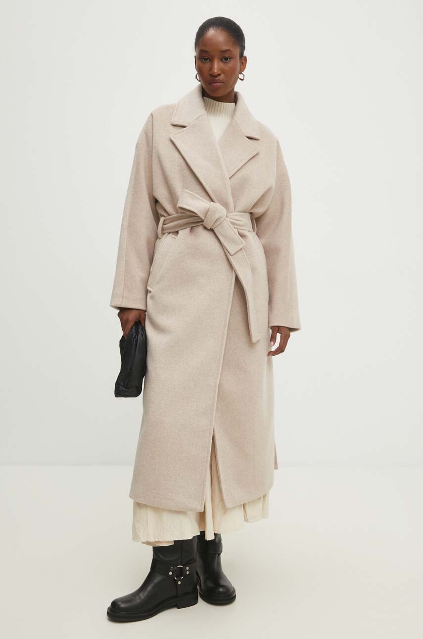 Answear Lab palton de lana culoarea bej, de tranzitie, oversize Answear Lab palton de lana culoarea bej, de tranzitie, oversize