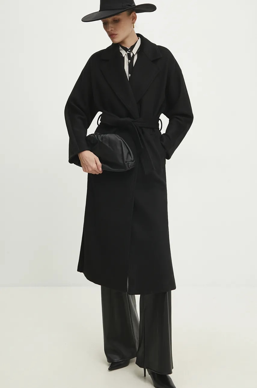 Answear Lab palton de lana culoarea negru, de tranzitie, oversize Answear Lab palton de lana culoarea negru, de tranzitie, oversize