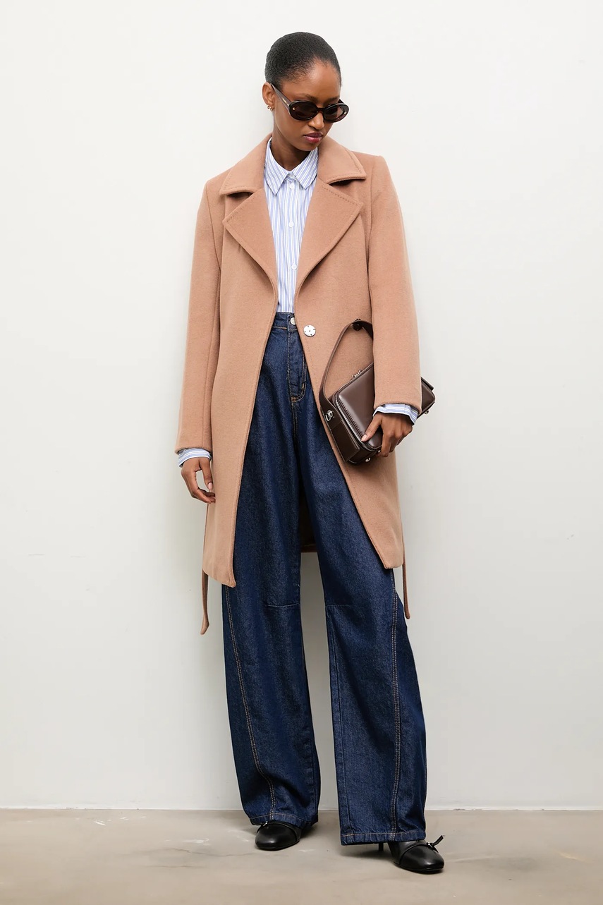 Шерстяное пальто Answear.LAB цвет коричневый переходной двубортный