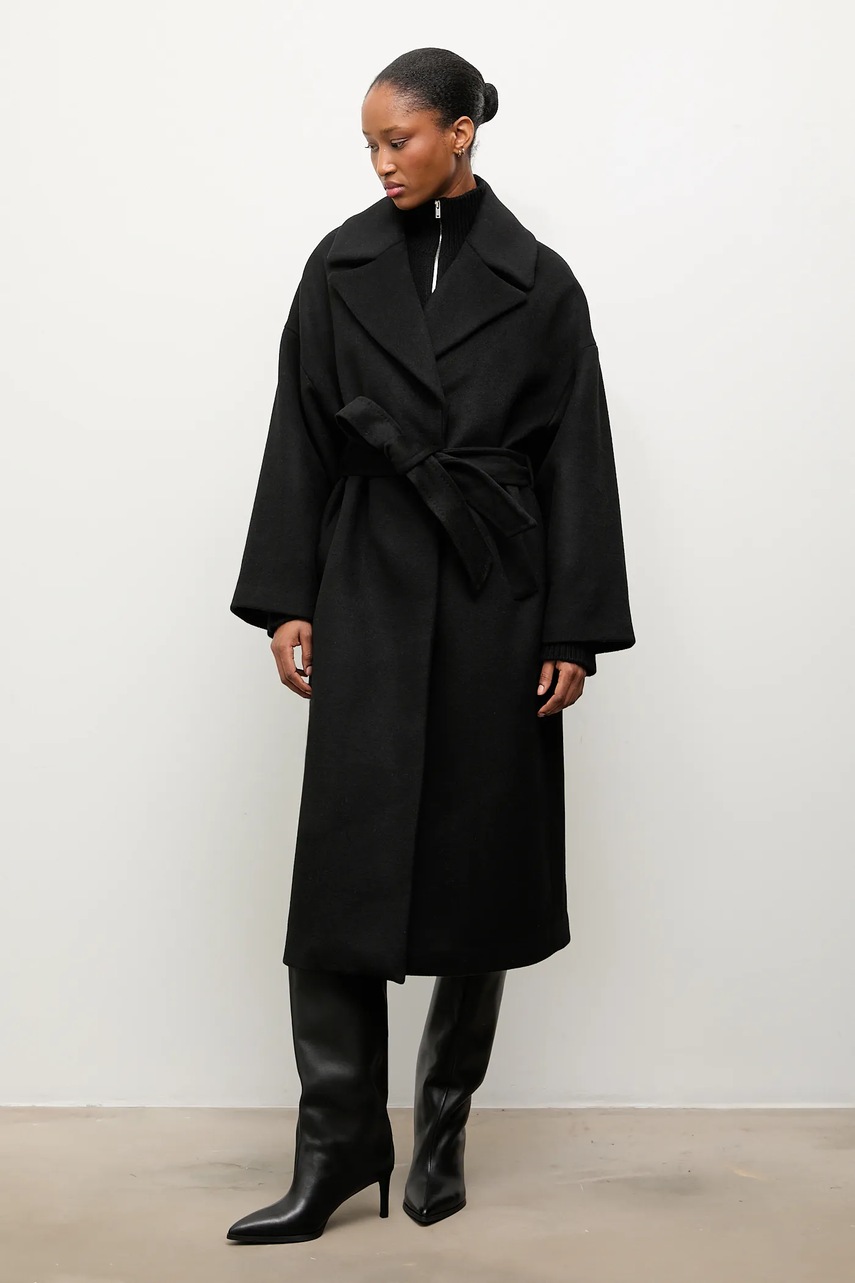 Шерстяное пальто Answear.LAB цвет чёрный переходной двубортный