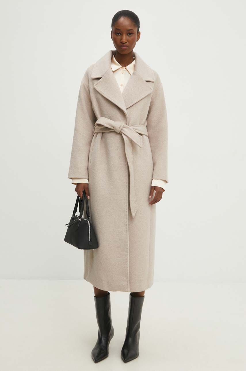 Answear Lab palton de lana culoarea bej, de tranzitie, oversize Answear Lab palton de lana culoarea bej, de tranzitie, oversize