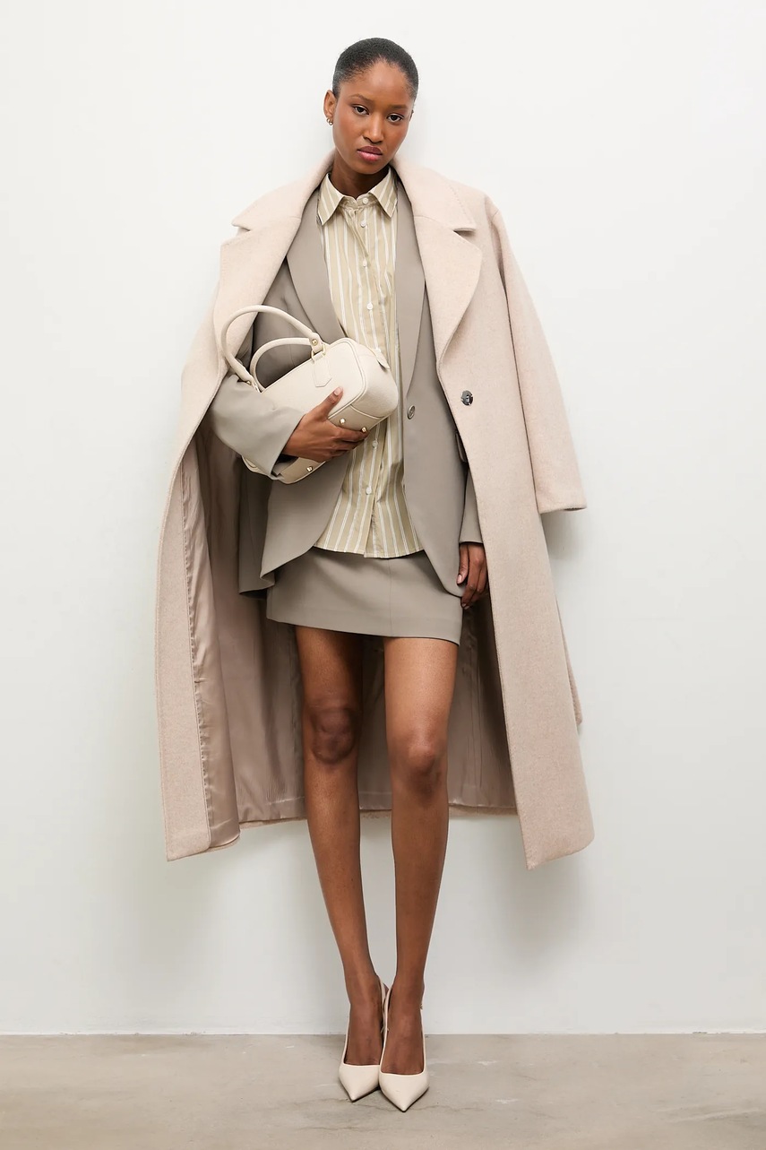 Answear Lab palton de lana culoarea bej, de tranzitie, oversize