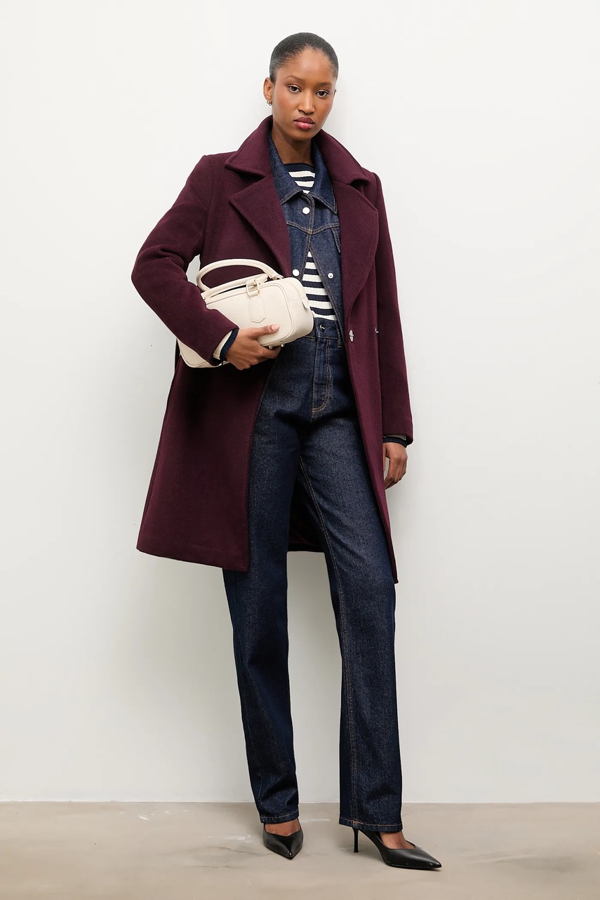 Шерстяное пальто Answear.LAB цвет бордовый переходной двубортный