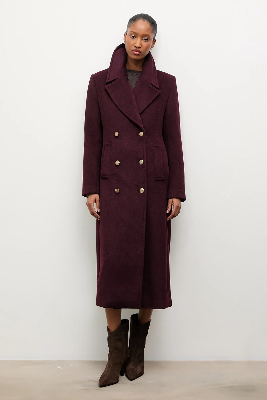 Шерстяное пальто Answear.LAB цвет бордовый переходной двубортный