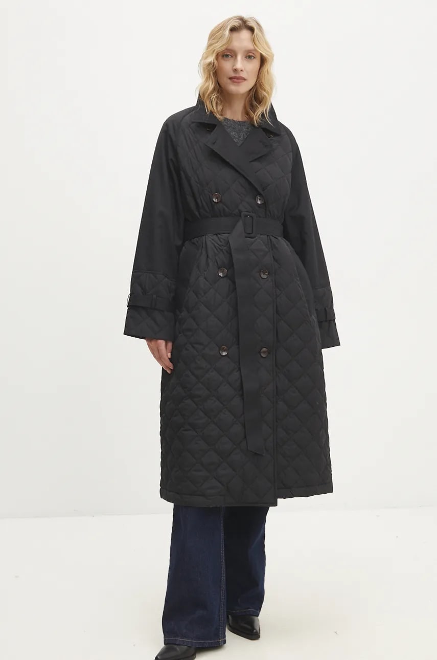 Answear Lab palton femei, culoarea negru, de tranzitie