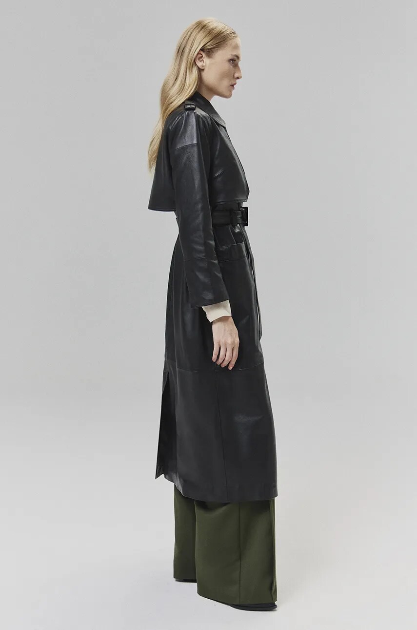 Answear Lab palton de piele femei, culoarea negru, de tranzitie