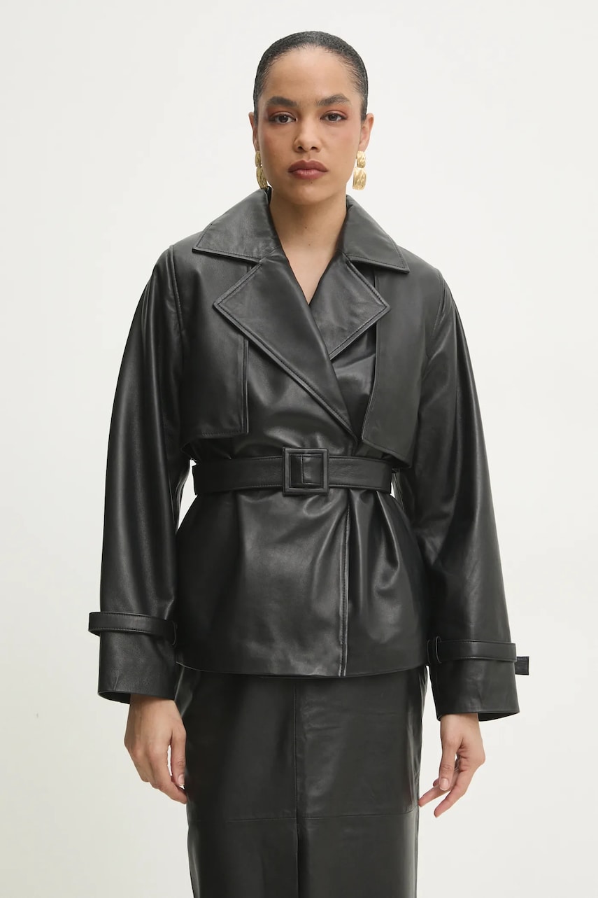 Answear Lab geaca de piele femei, culoarea negru, de tranzitie, oversize