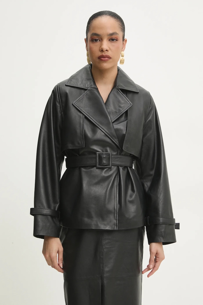Answear Lab geaca de piele femei, culoarea negru, de tranzitie, oversize