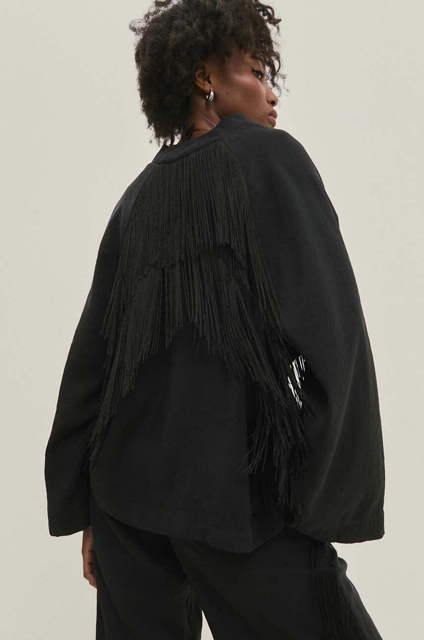 Answear Lab sacou culoarea negru, desfacut, neted