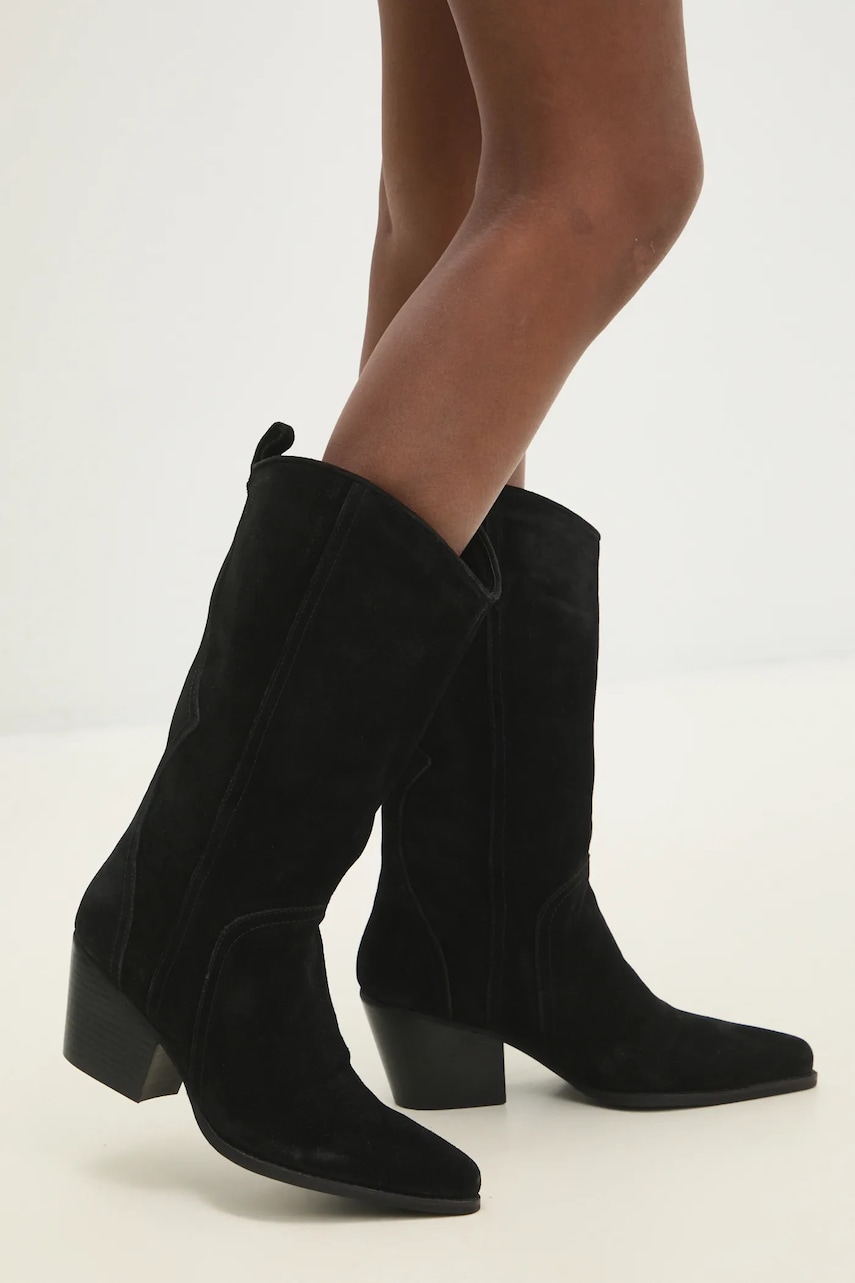 Answear Lab cizme de cowboy din piele intoarsa femei, culoarea negru, cu toc drept Answear Lab cizme de cowboy din piele intoarsa femei, culoarea negru, cu toc drept