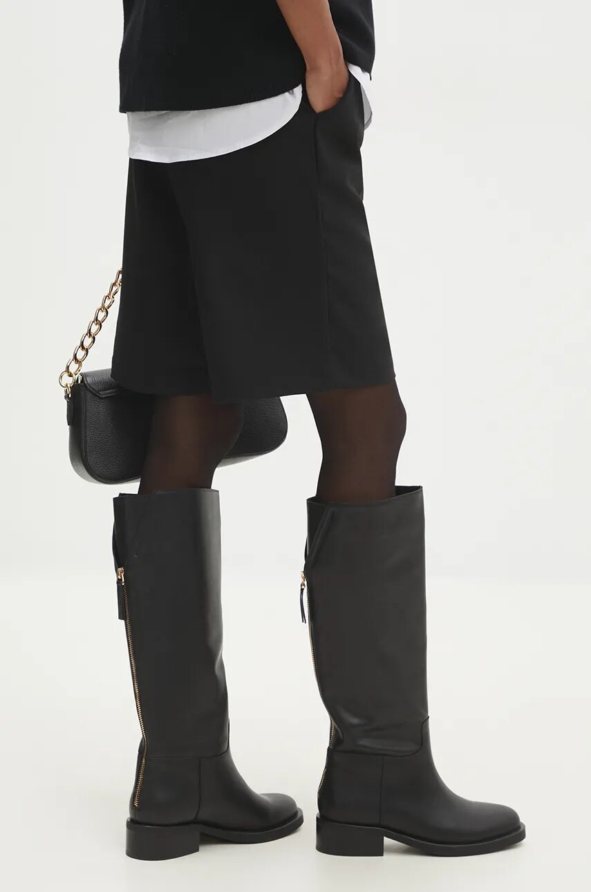 Answear Lab ghete de piele femei, culoarea negru, cu toc drept