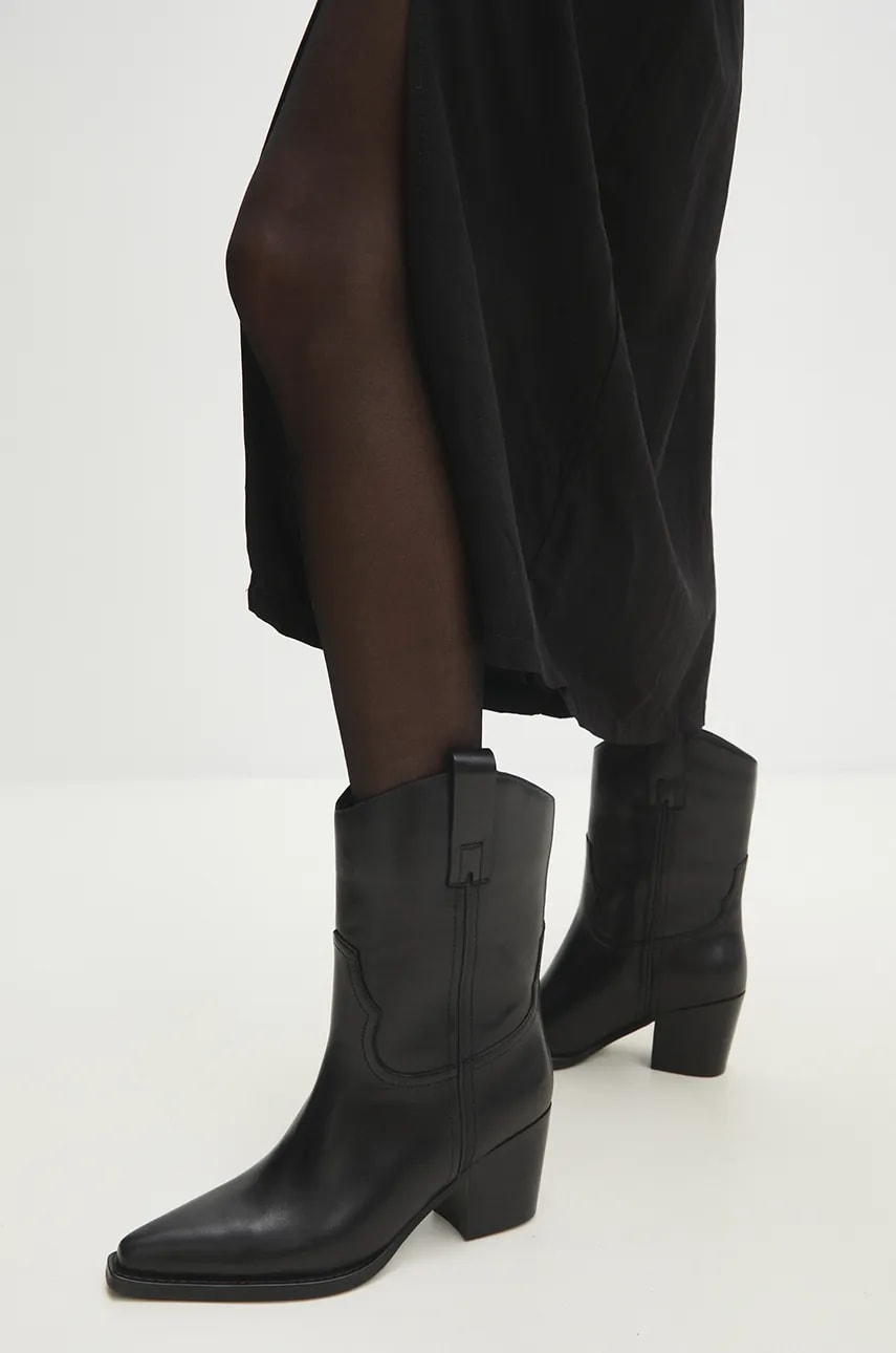 Answear Lab cizme de piele femei, culoarea negru, cu toc drept, izolare usoara Answear Lab cizme de piele femei, culoarea negru, cu toc drept, izolare usoara