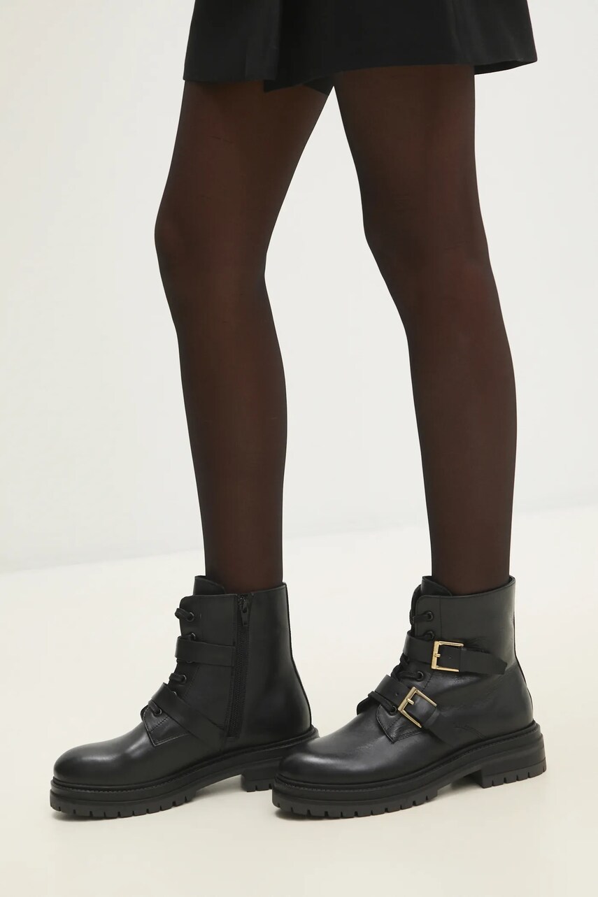 Answear Lab cizme de piele femei, culoarea negru, cu toc plat