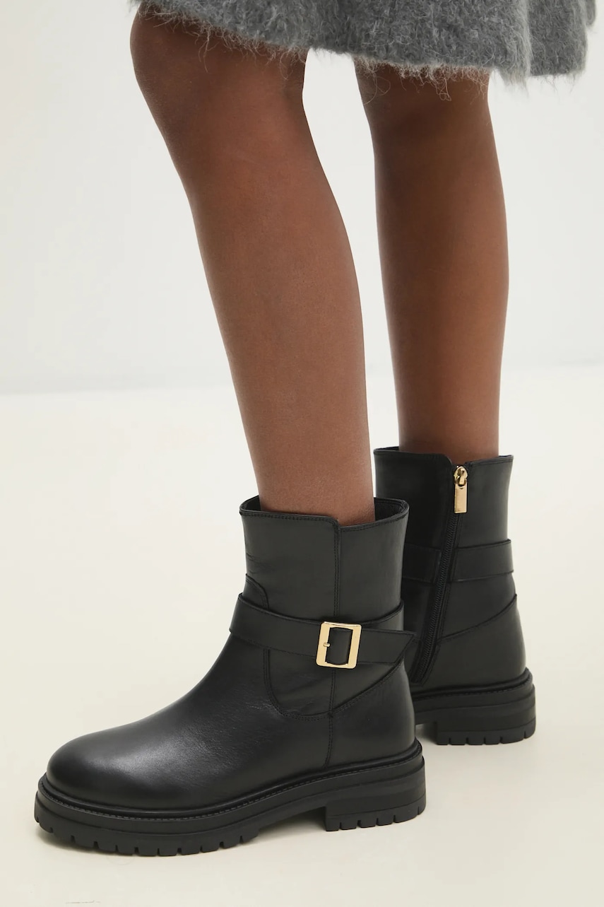 Answear Lab cizme de piele femei, culoarea negru, cu toc plat