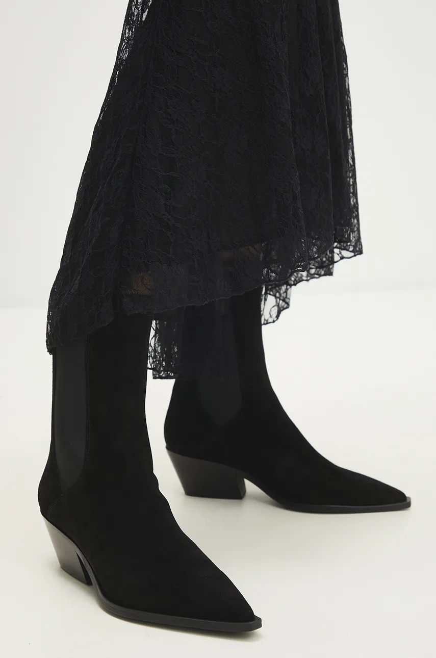Answear Lab botine din piele intoarsa femei, culoarea negru, cu toc drept, izolare usoara Answear Lab botine din piele intoarsa femei, culoarea negru, cu toc drept, izolare usoara