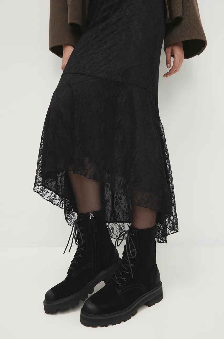 Answear Lab bocanci din piele intoarsa femei, culoarea negru, cu platforma Answear Lab bocanci din piele intoarsa femei, culoarea negru, cu platforma