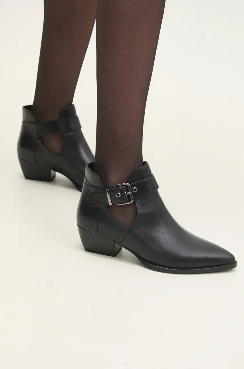 Answear Lab cizme de piele femei, culoarea negru, cu toc drept Answear Lab cizme de piele femei, culoarea negru, cu toc drept