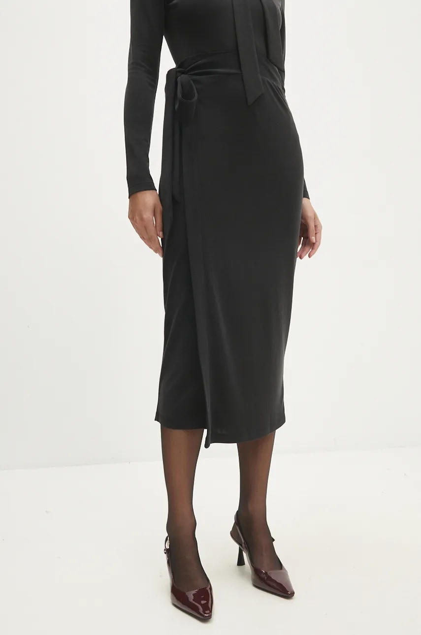 Answear Lab fustă culoarea negru, midi, drept