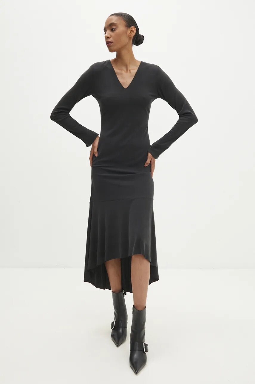 Answear Lab rochie culoarea negru, midi, evazată