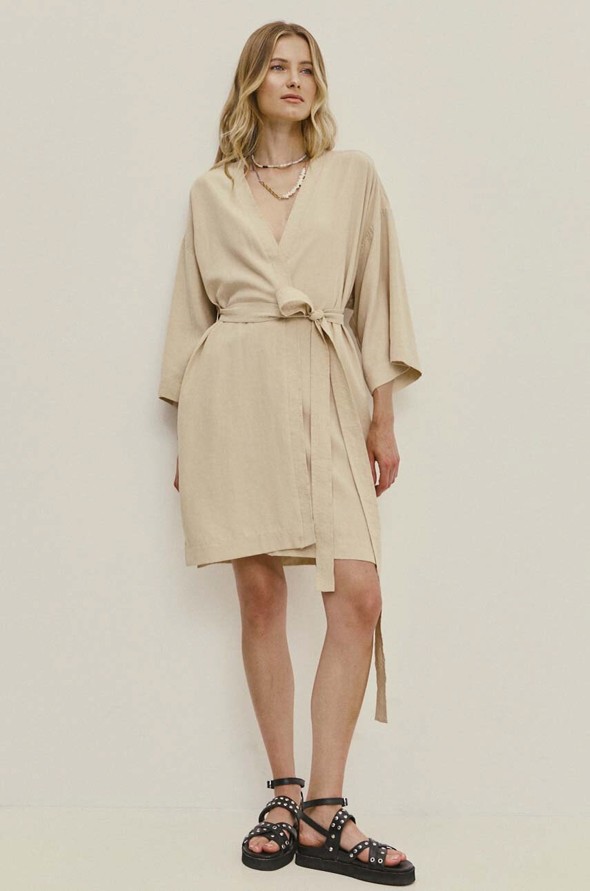 Answear Lab rochie din in culoarea bej, mini, dreaptă