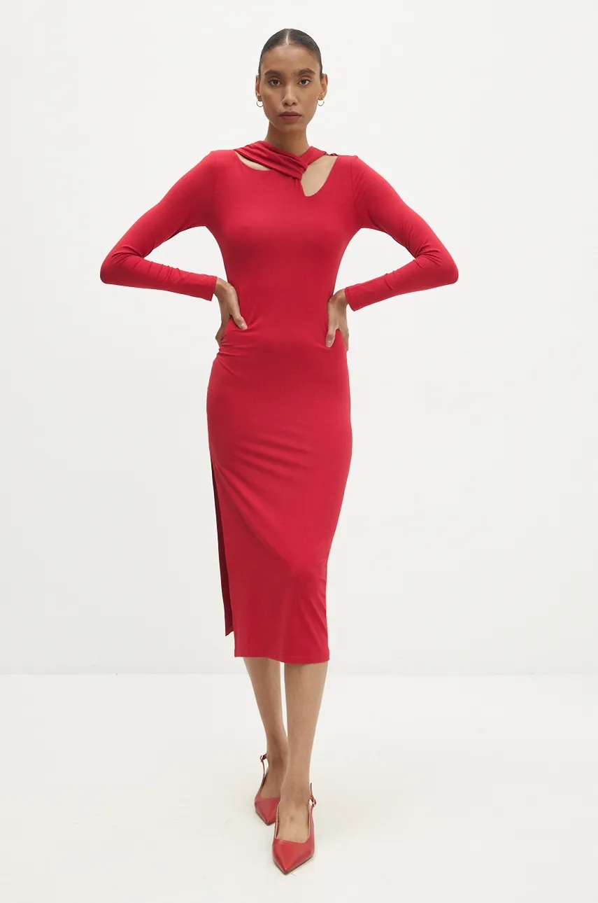 Answear.LAB sukienka kolor czerwony midi dopasowana