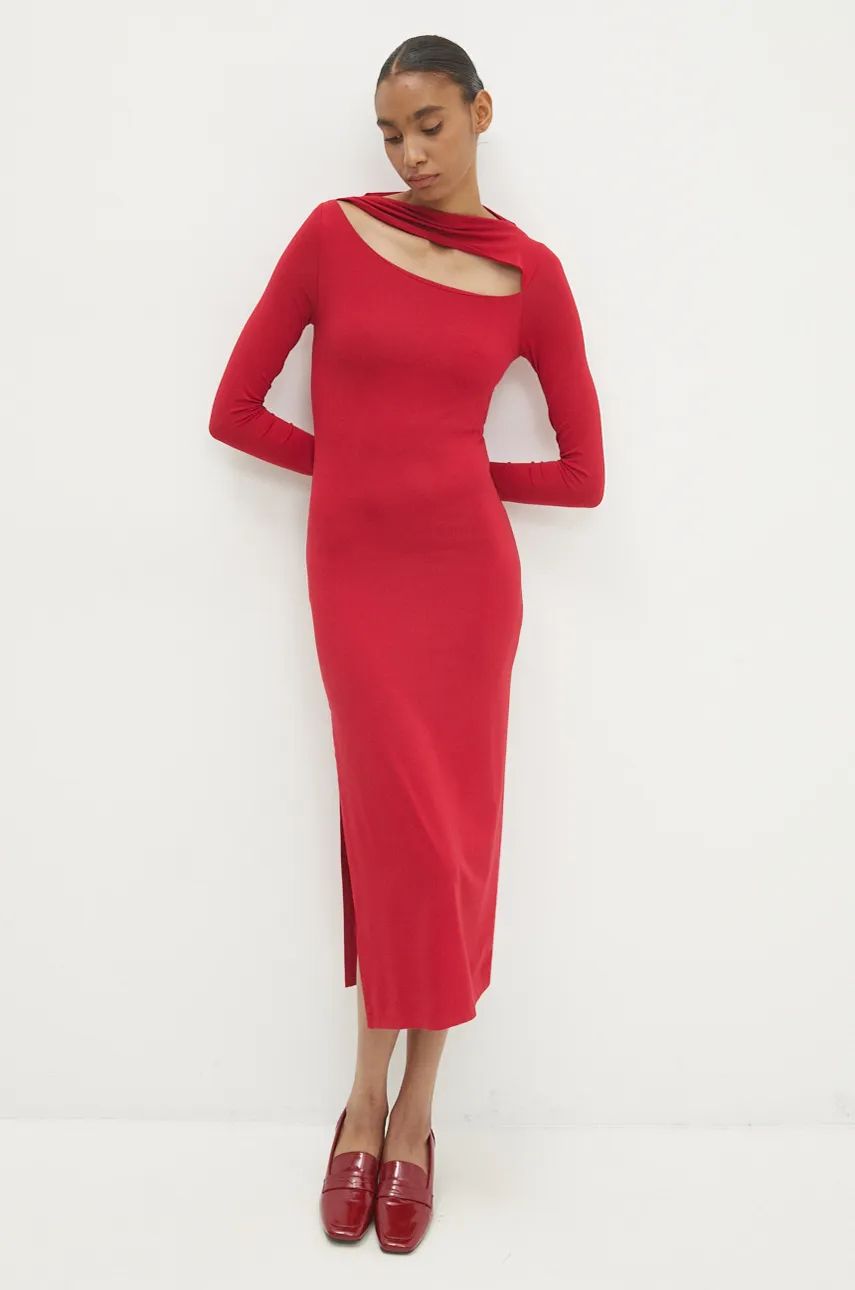 Answear.LAB sukienka kolor czerwony midi dopasowana