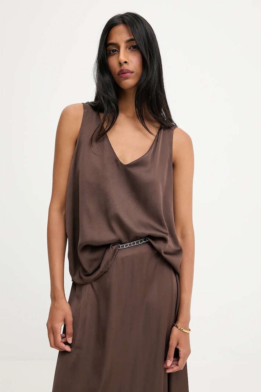 Answear.LAB bluza culoarea maro, neted