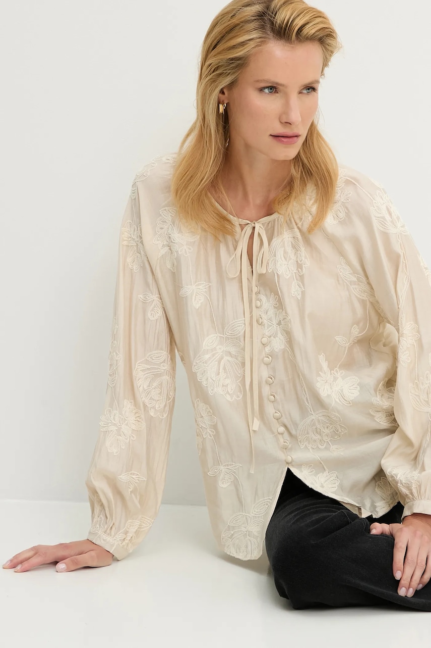 Answear Lab bluza culoarea bej, cu imprimeu