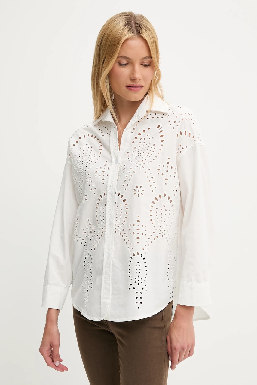 Answear.LAB bluza din bumbac culoarea alb, cu imprimeu
