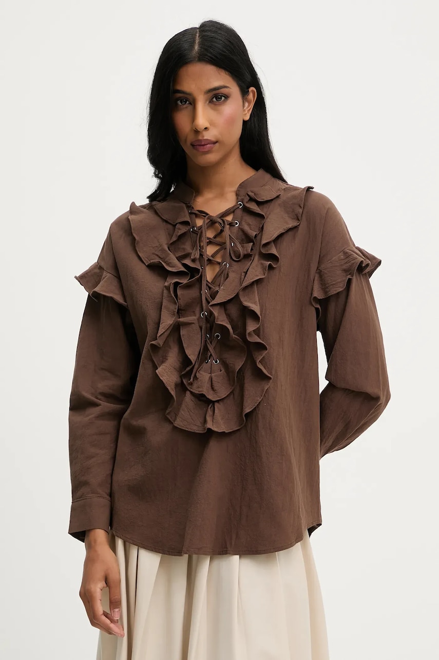 Answear.LAB bluza din bumbac culoarea maro, neted