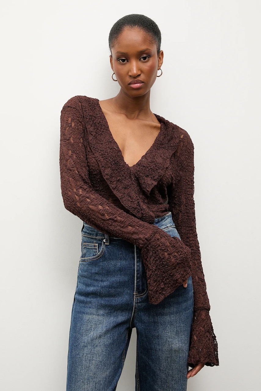 Answear.LAB bluza culoarea maro, neted