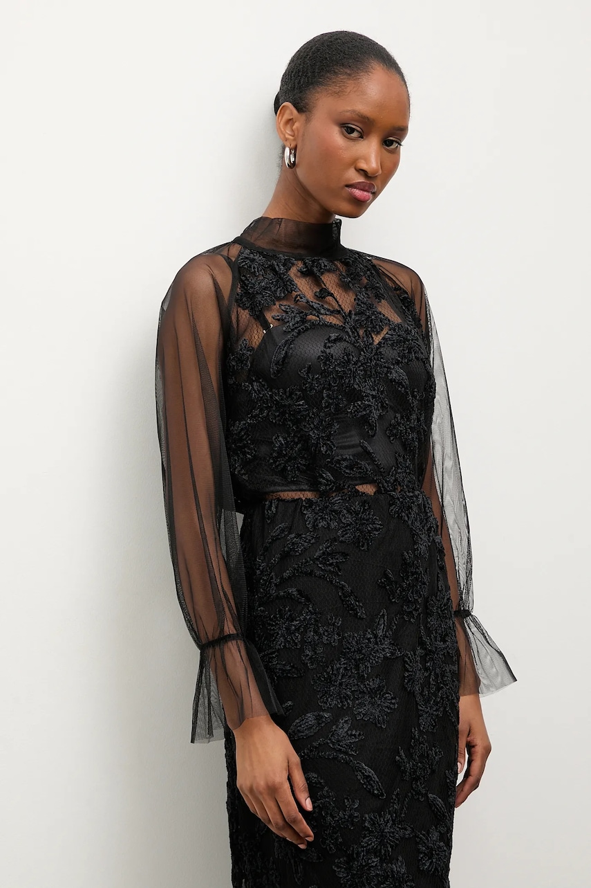 Answear.LAB bluza culoarea negru, in modele florale