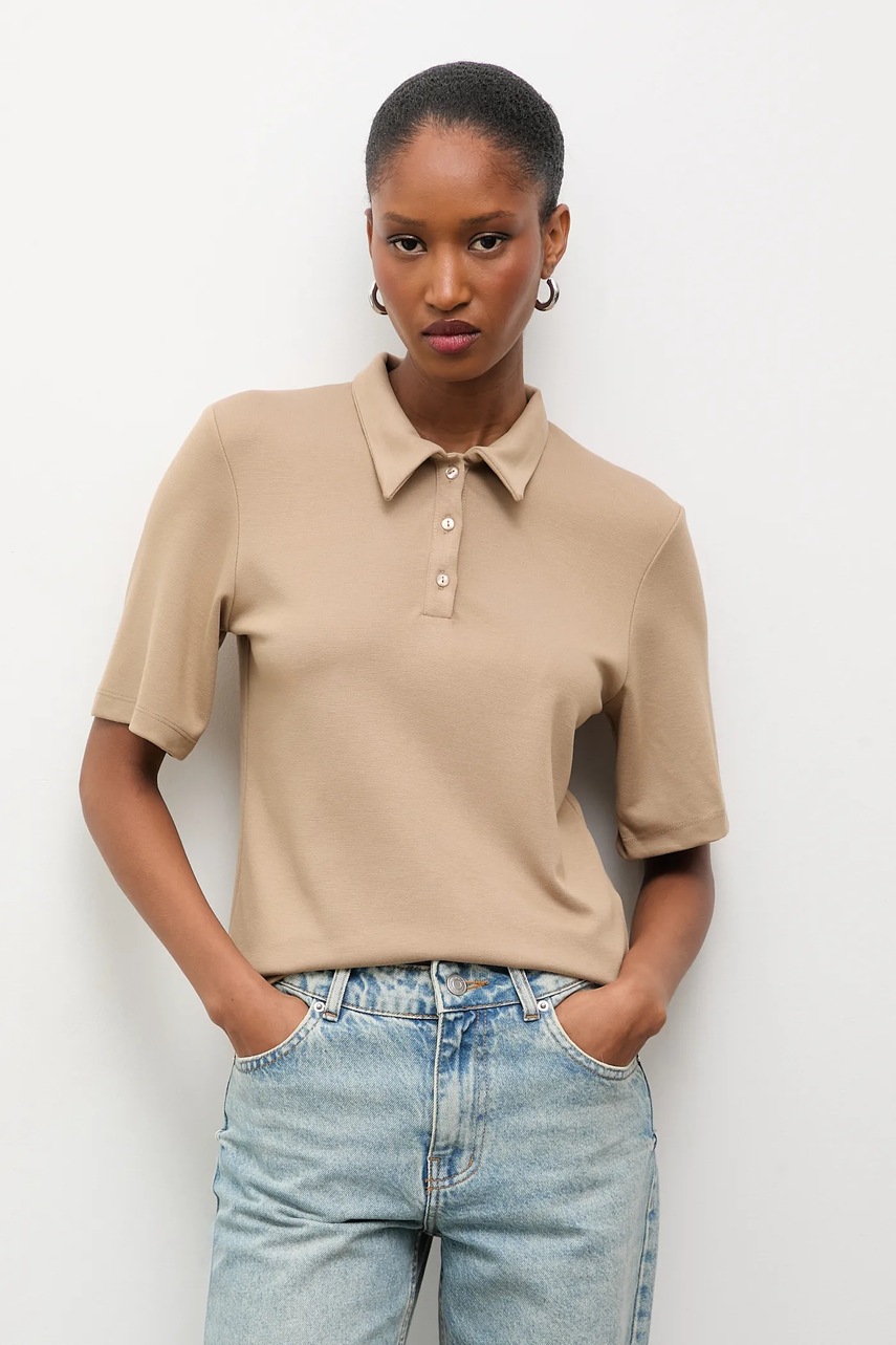 Answear.LAB tricou polo culoarea bej