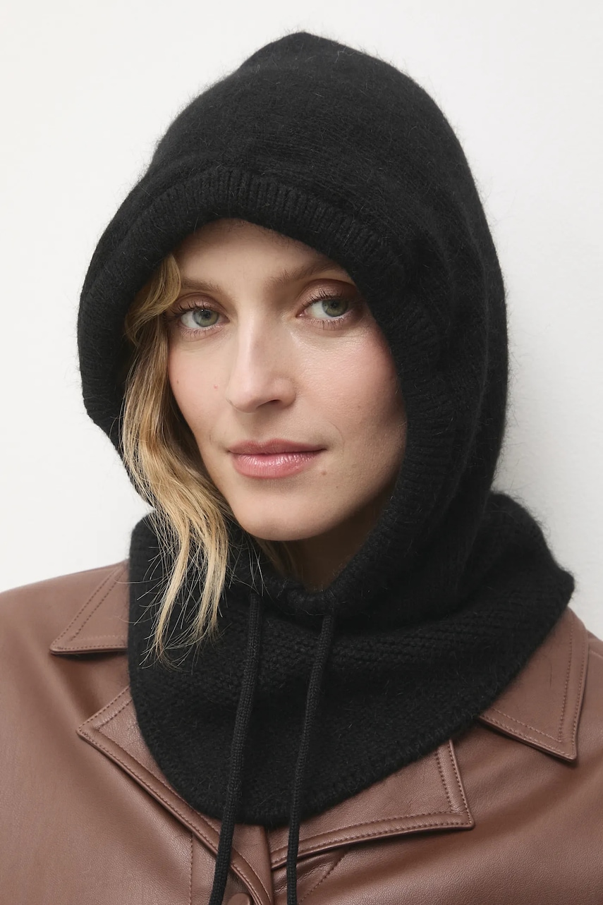 Answear.LAB glugă cu lână culoare neagră